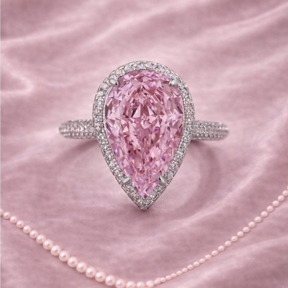 Anthropologie Jewelry - Rosé Elegance Halo Diamond Silver Ring